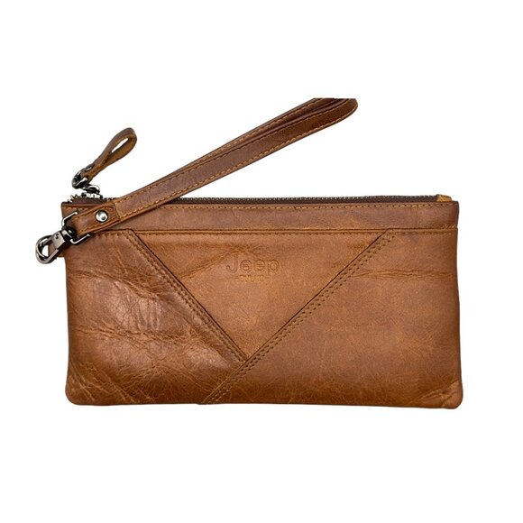 Jeep Brown Faux Leather Wristlet Wallet with Slide-Out Card Holder - Super Cute! - Picture 1 of 6